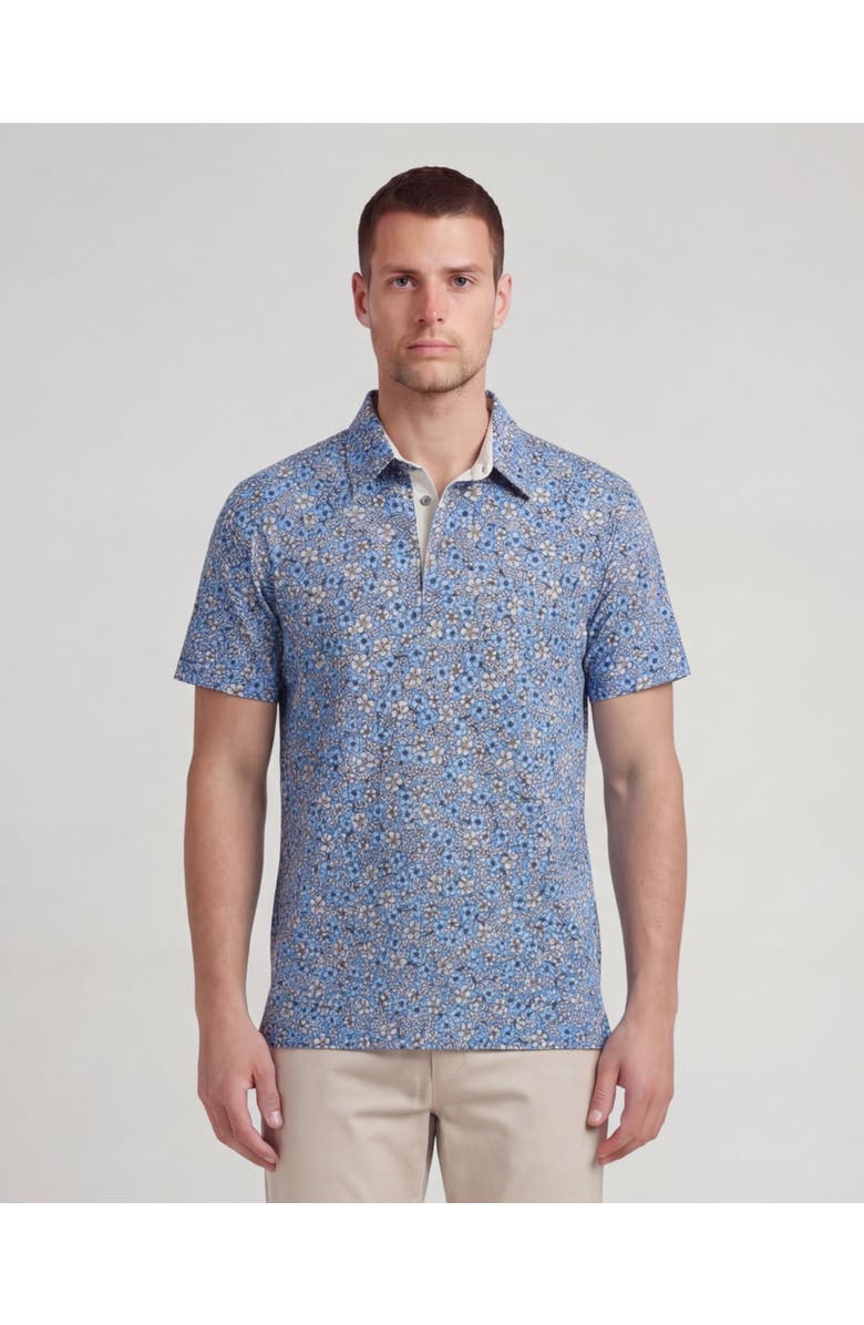 Lords of Harlech Floral Field Mens Knit Polo, Main, color, Floral Field Blue