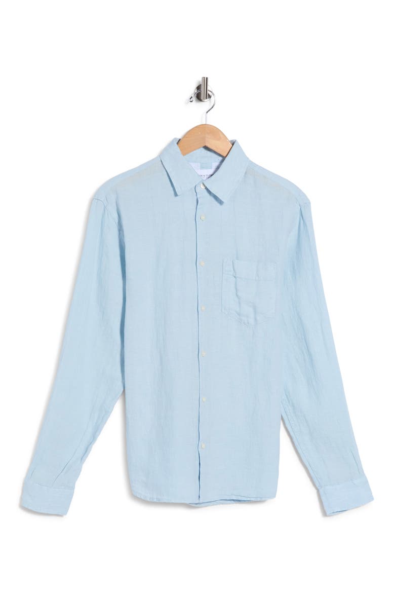 Linen Long Sleeve Button-Down Shirt, Alternate, color, MINT BLUE