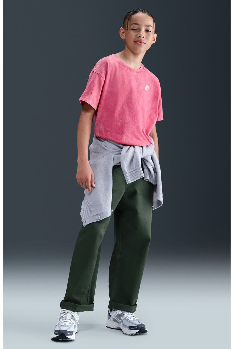Kids' Sportswear Club Washed Cotton T-Shirt, Alternate, color, PINKSICLE