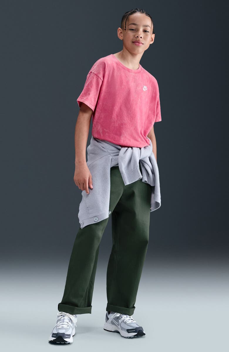 Nike Kids' Sportswear Club Washed Cotton T-Shirt, Alternate, color, Pinksicle