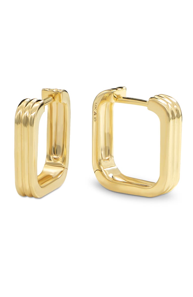 DEVATA Ribbed Square 14mm Hoop Earrings in 14K Gold, Main, color, Yellow Gold