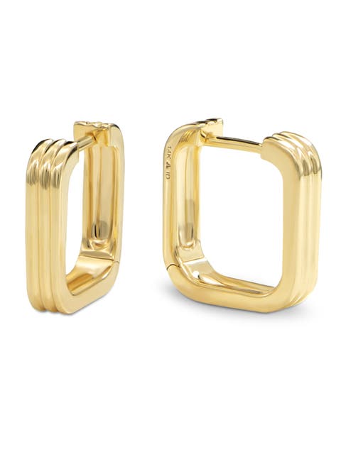 Ribbed Square 14mm Hoop Earrings in 14K Gold