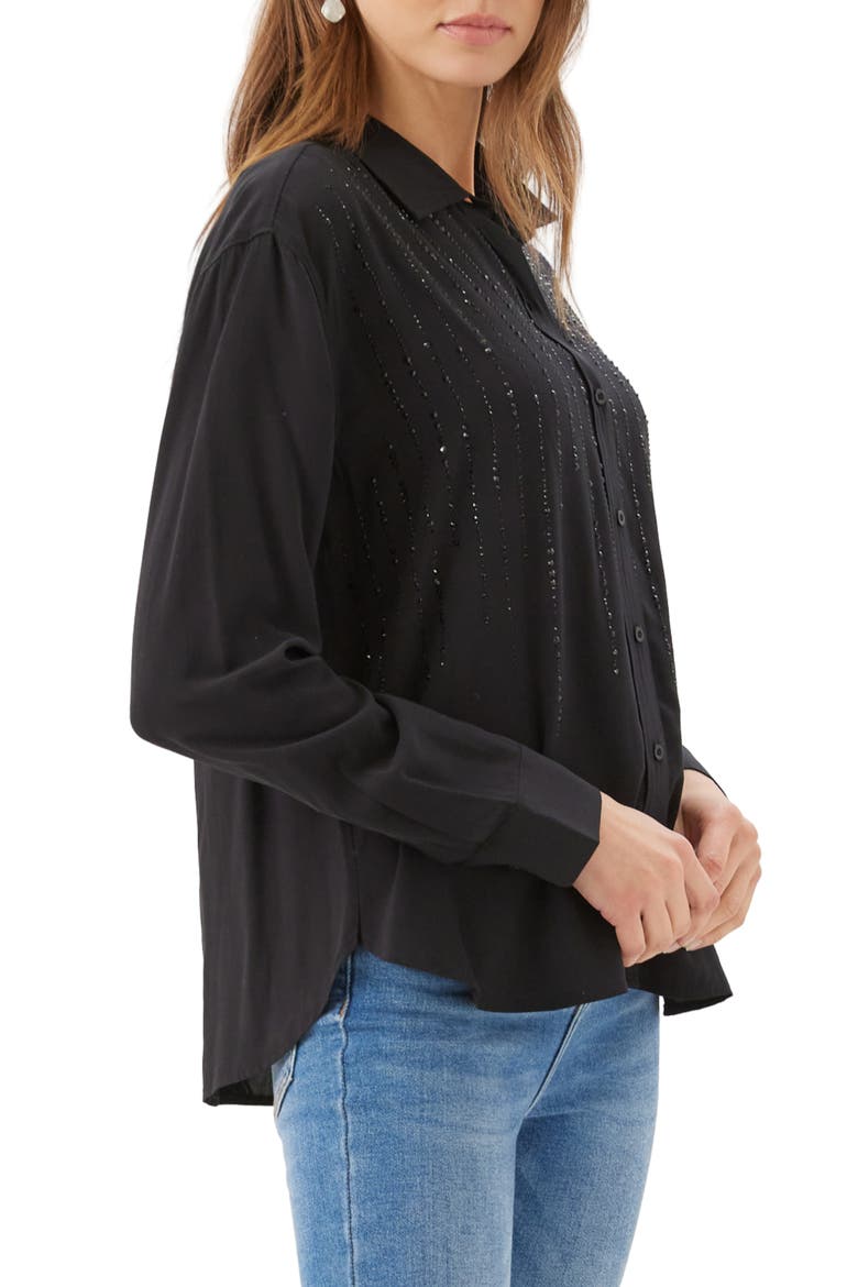 Gemstone Embellished Rayon Shirt, Alternate, color, BLACK
