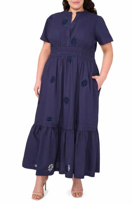 CeCe Floral Embroidered Flounce Hem Cotton Maxi Dress