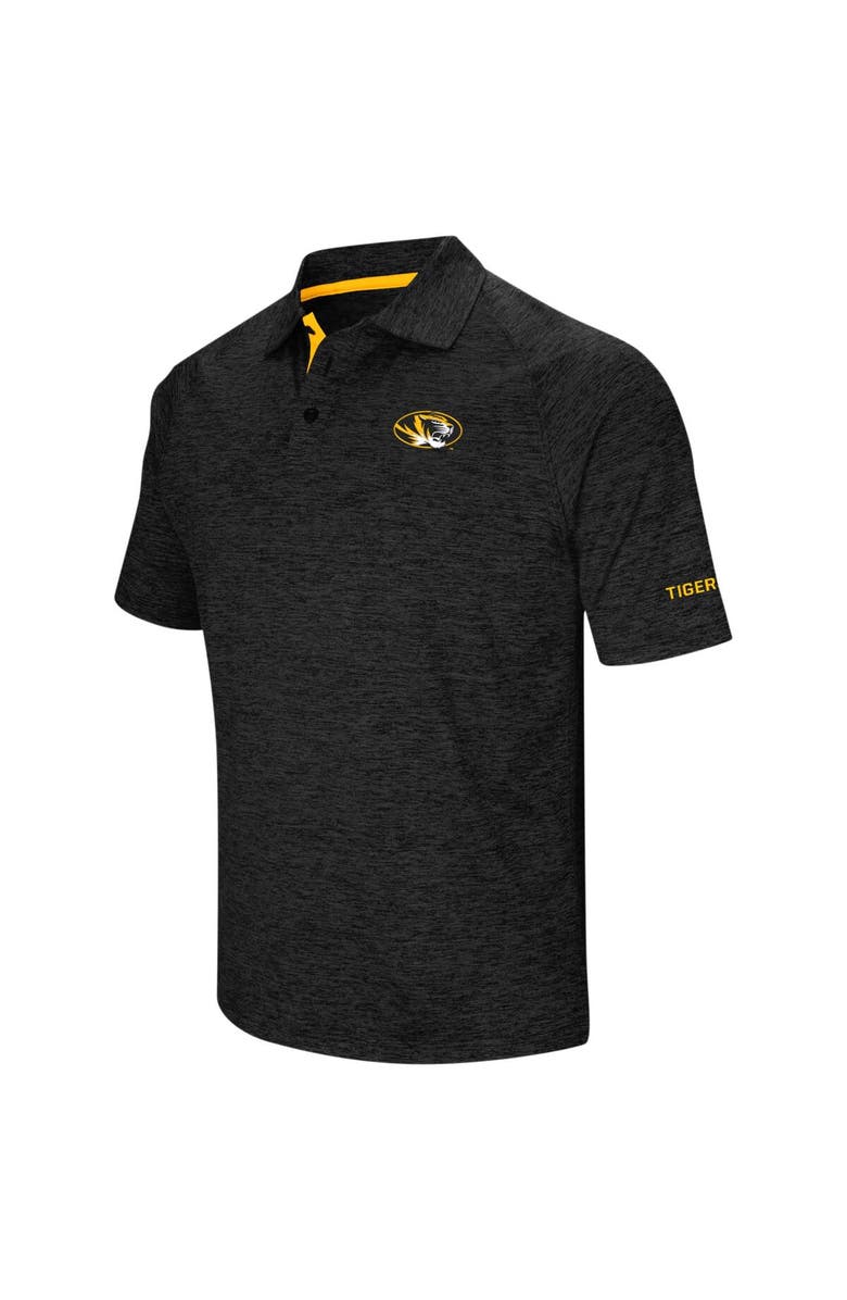 COLOSSEUM Men's Colosseum Heathered Black Missouri Tigers Down Swing Raglan Polo, Alternate, color, Heather Black