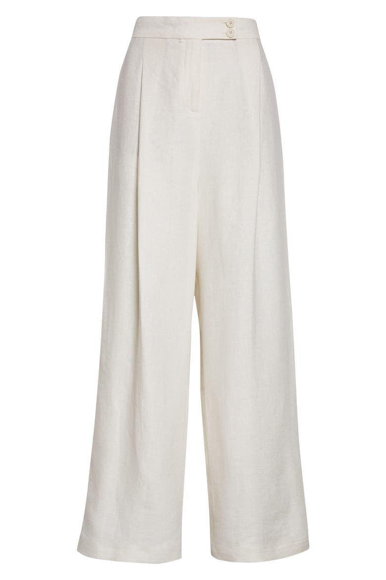 Pleated Straight Leg Linen Blend Trousers, Alternate, color, 00 IVORY