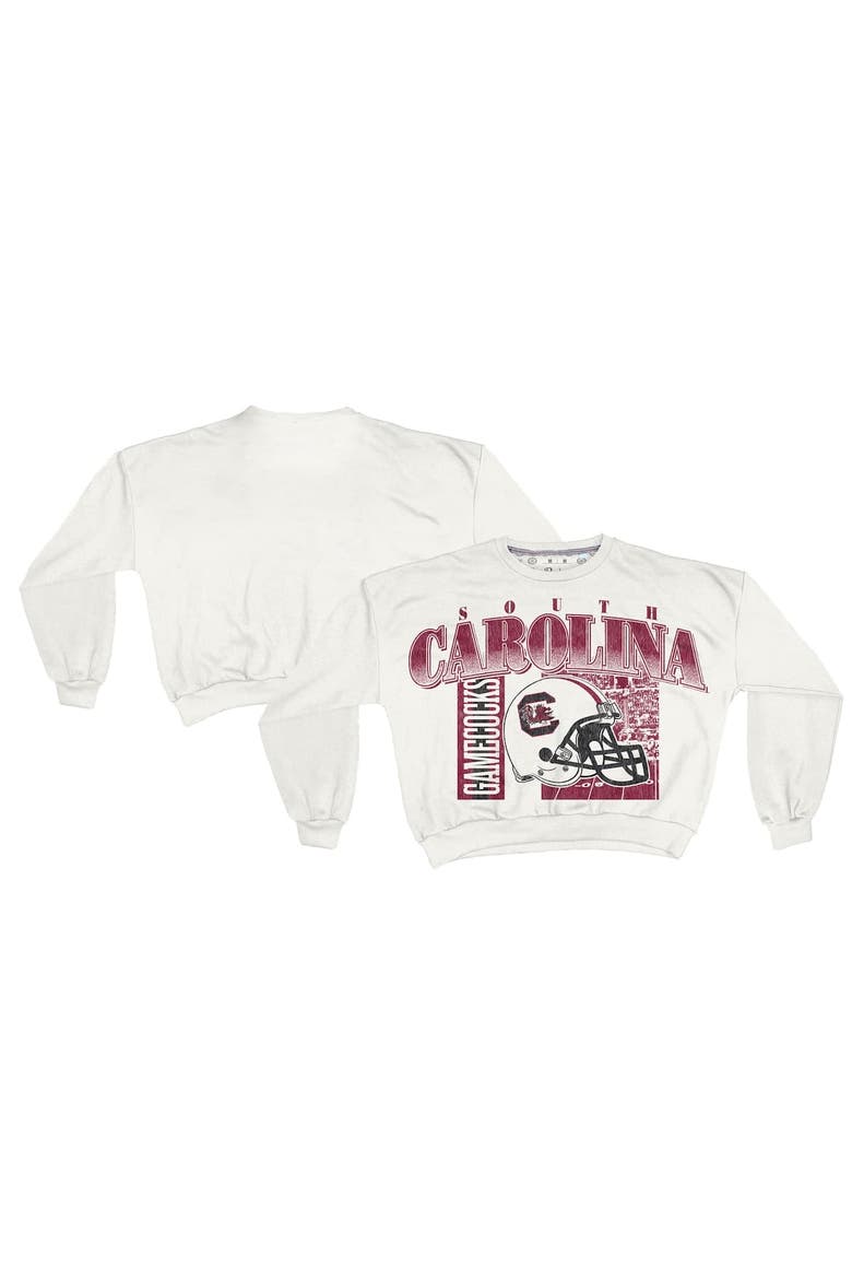 Women's Pressbox White South Carolina Gamecocks Oversized Janice Retro Waist-Length Sweatshirt, Alternate, color, White