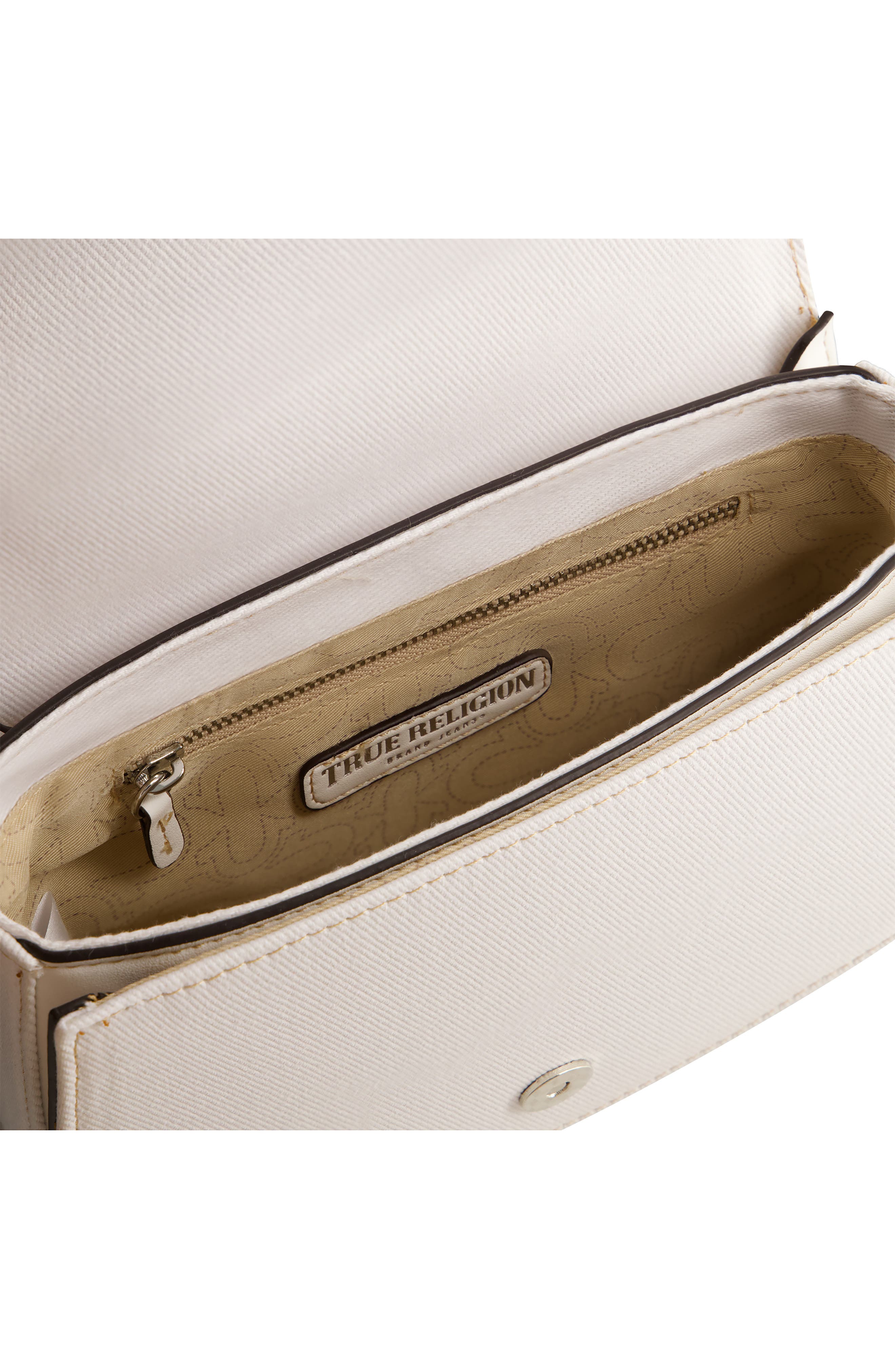 Distressed Logo Denim Saddle Bag, Alternate, color, WHITE