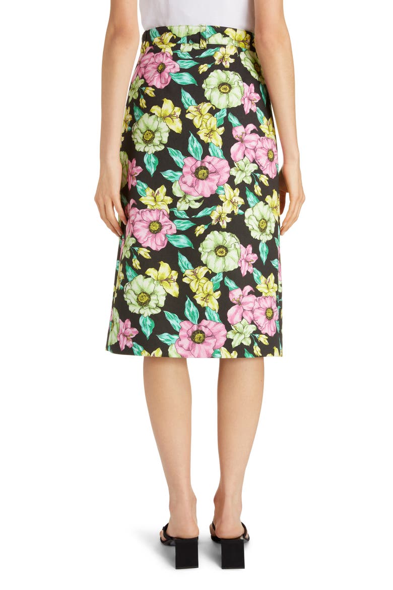 Floral Print Cotton A-Line Skirt, Alternate, color, BLACK/ GREEN