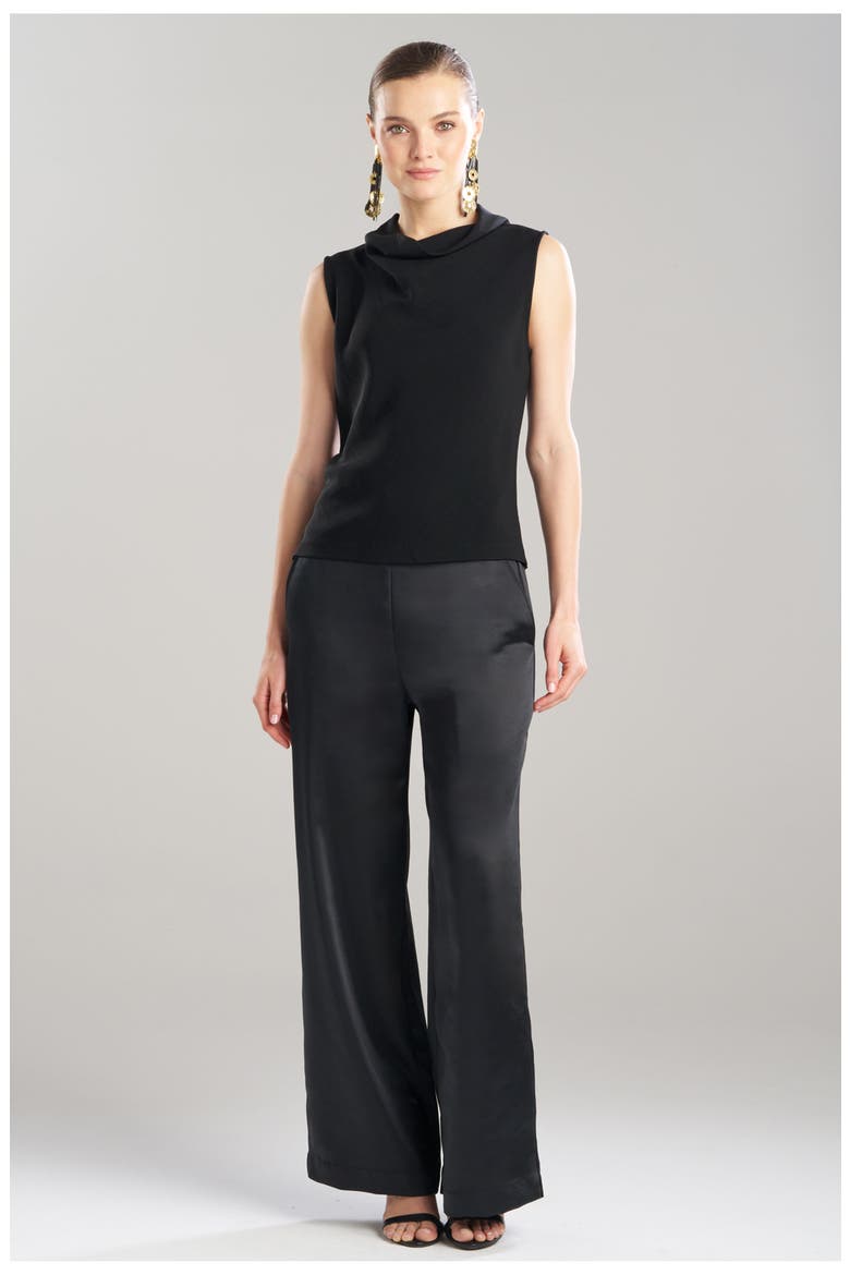 Stretch Crepe Funnel Neck Top, Main, color, Black