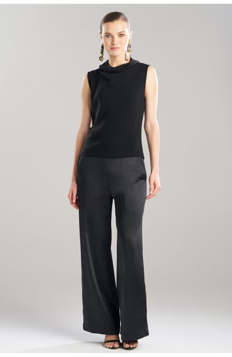 Stretch Crepe Funnel Neck Top