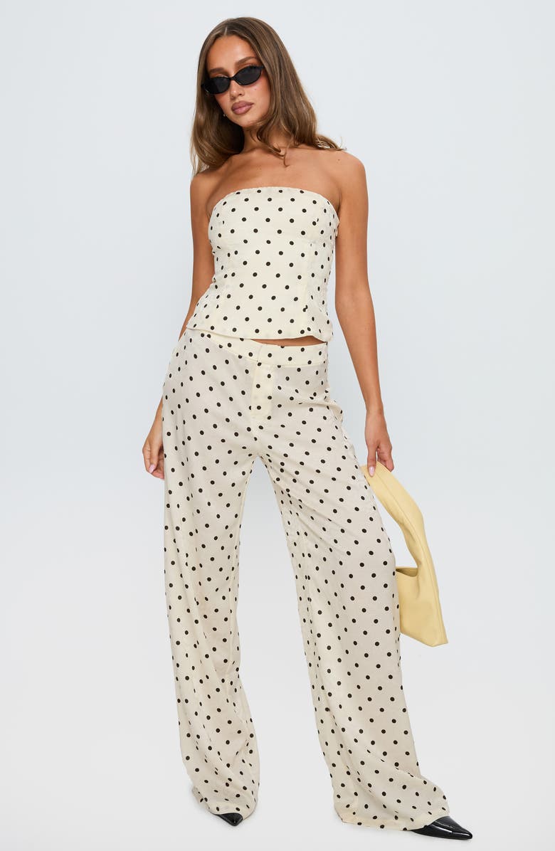 Princess Polly Powdered Sugar Polka Dot Strapless Top & Wide Leg Pants Set, Alternate, color, Cream Polka