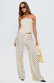 Princess Polly Powdered Sugar Polka Dot Strapless Top & Wide Leg Pants Set