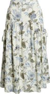 Treasure & Bond Tiered Drop Waist Linen Blend Midi Skirt