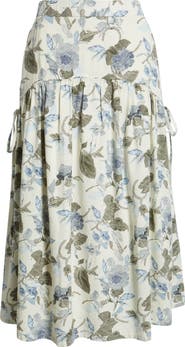 Treasure & Bond Tiered Drop Waist Linen Blend Midi Skirt