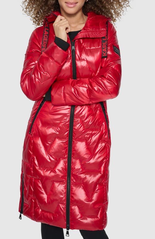 KARL LAGERFELD PARIS Zigzag Hooded Puffer Coat in Red 