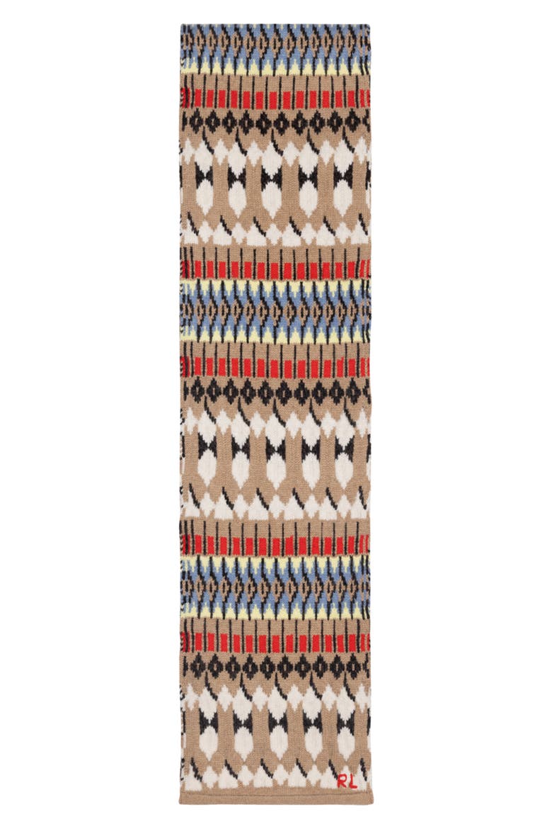 Chunky Skinny Fair Isle Wool & Cashmere Scarf, Alternate, color, CAMEL