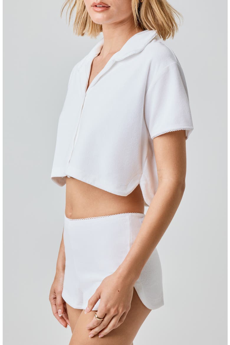 Terry Cloth Crop Snap-Up Shirt, Alternate, color, BRIGHT WHITE
