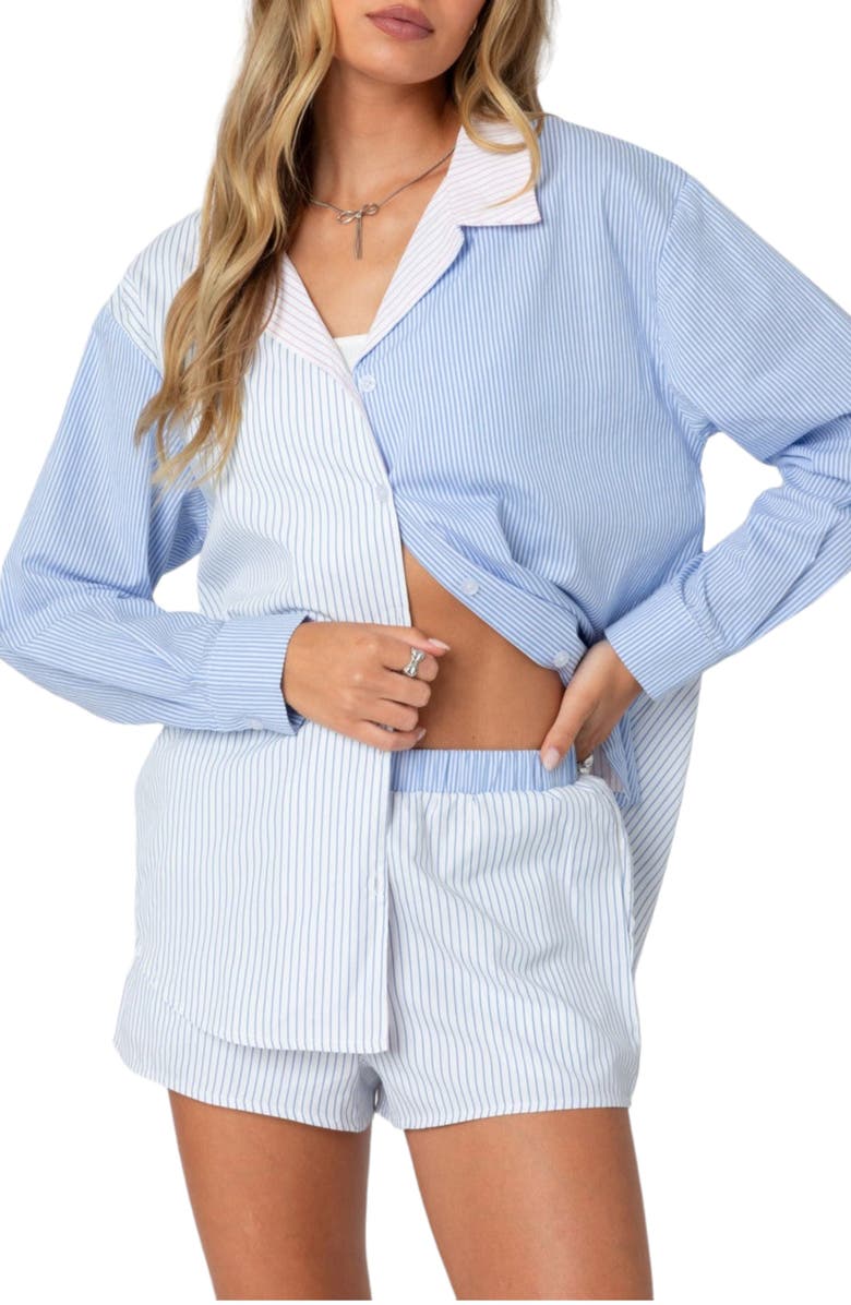 EDIKTED Oaklie Mixed Stripe Button-Up Shirt, Main, color, 