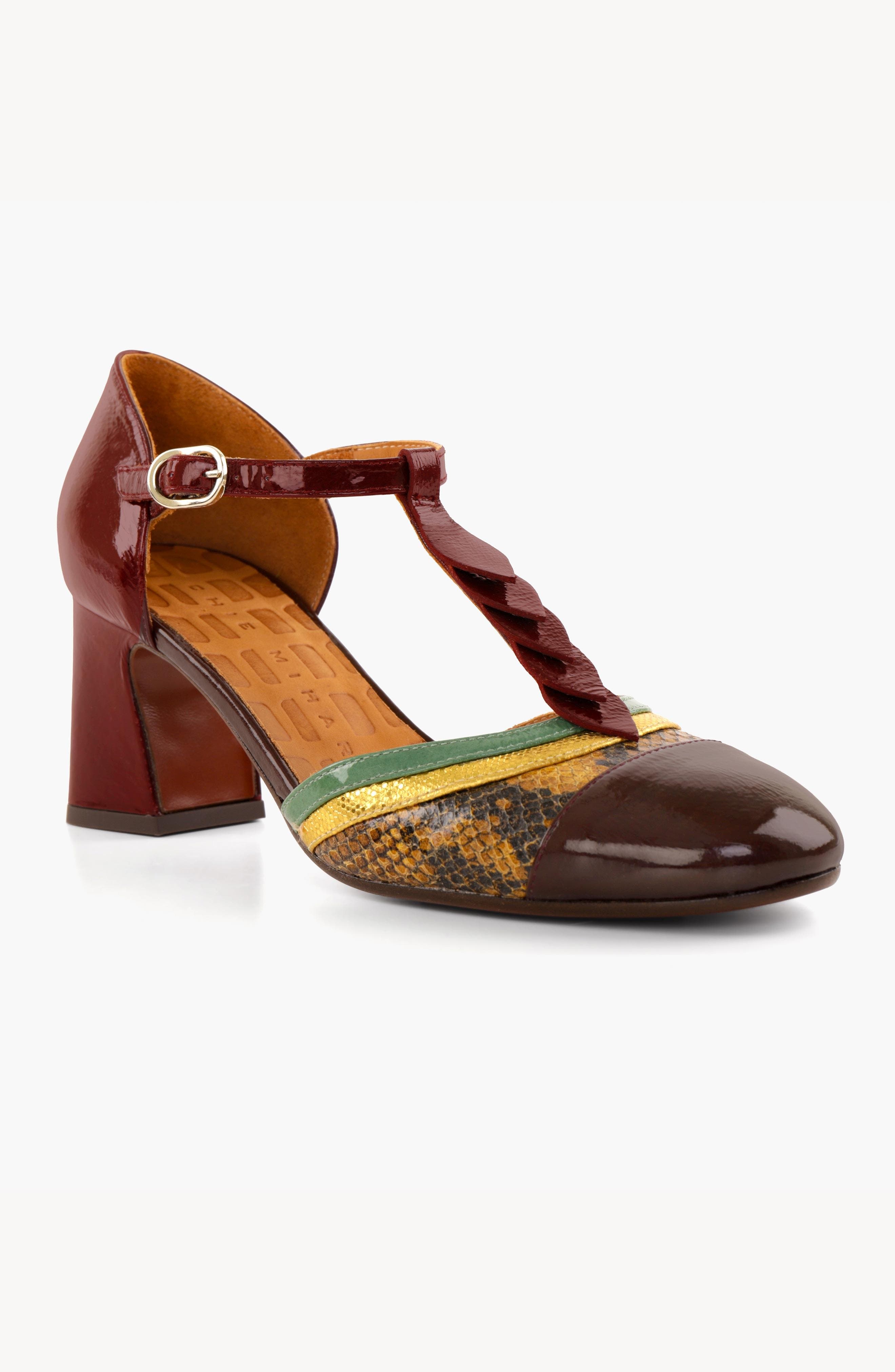 Snake print patent leather Buckle Pump, Alternate, color, Garnet