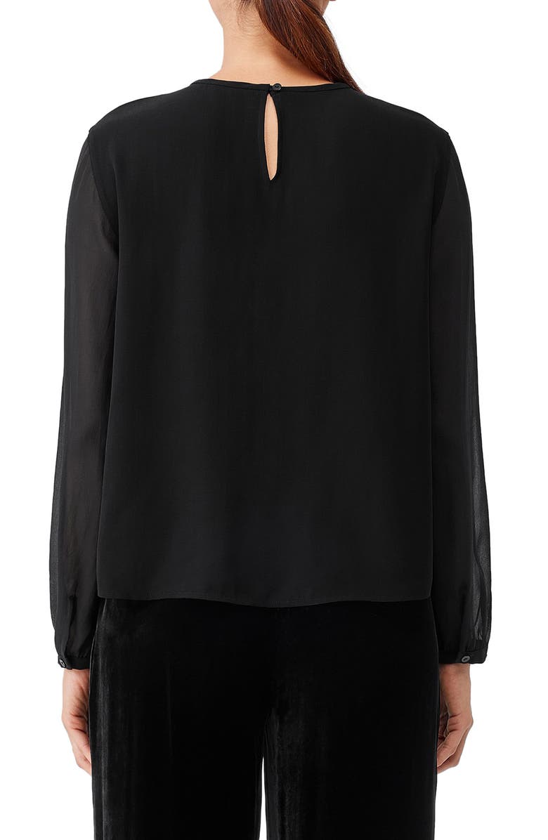 Eileen Fisher Sheer Sleeve Silk Georgette Blouse, Alternate, color,