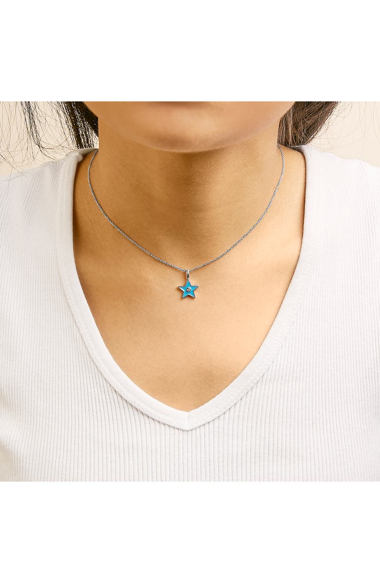 Haus of Brilliance Sterling Silver Blue Enamel and Diamond Accent Star Pendant Necklace, Alternate, color, Silver