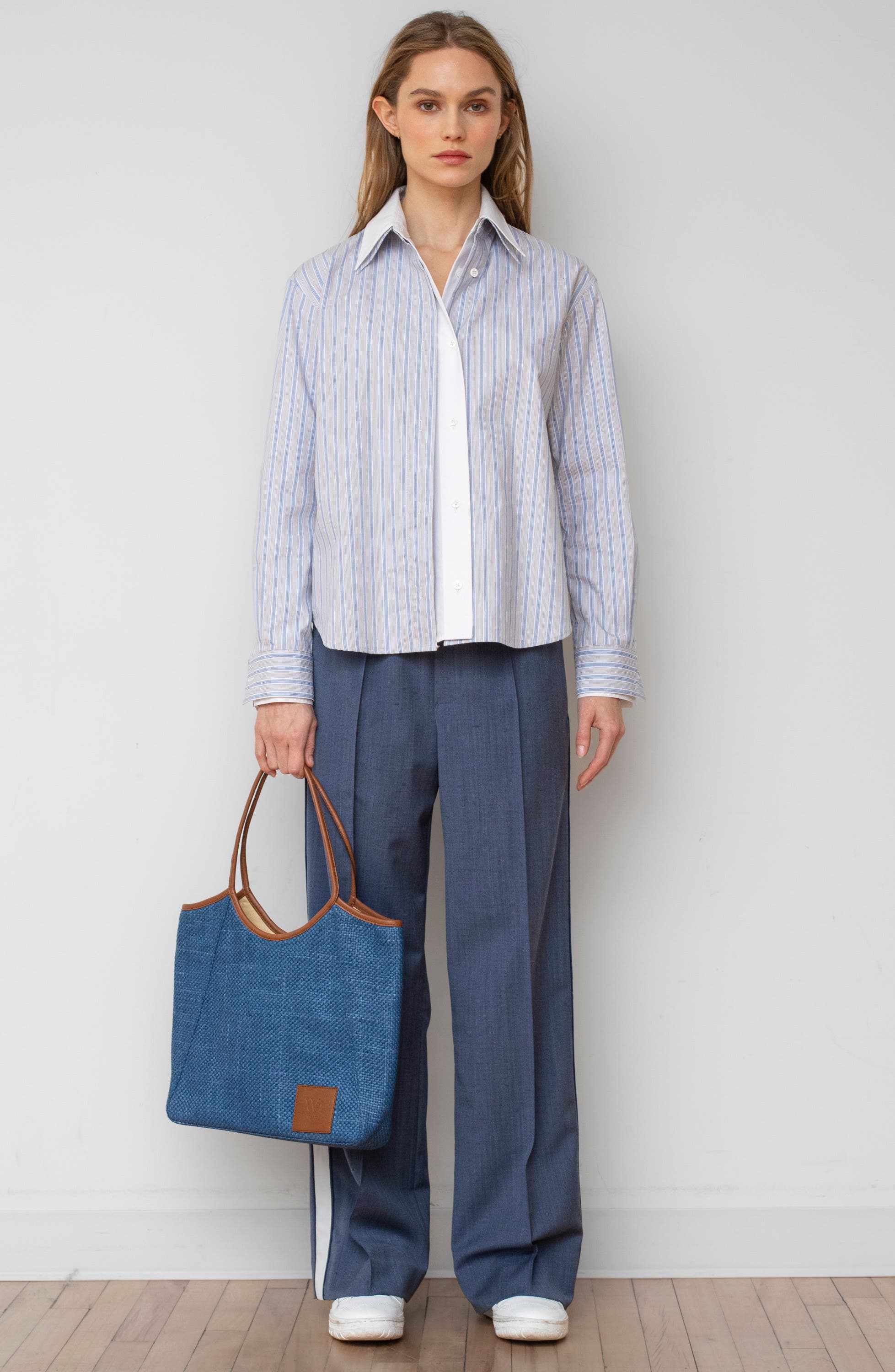 The Market Linen & Leather Tote, Alternate, color, SMOKE BLUE