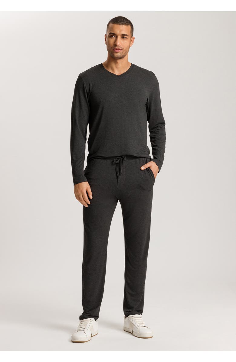 Hanro Casuals Long Sleeve V-Neck Top, Alternate, color, Caviar