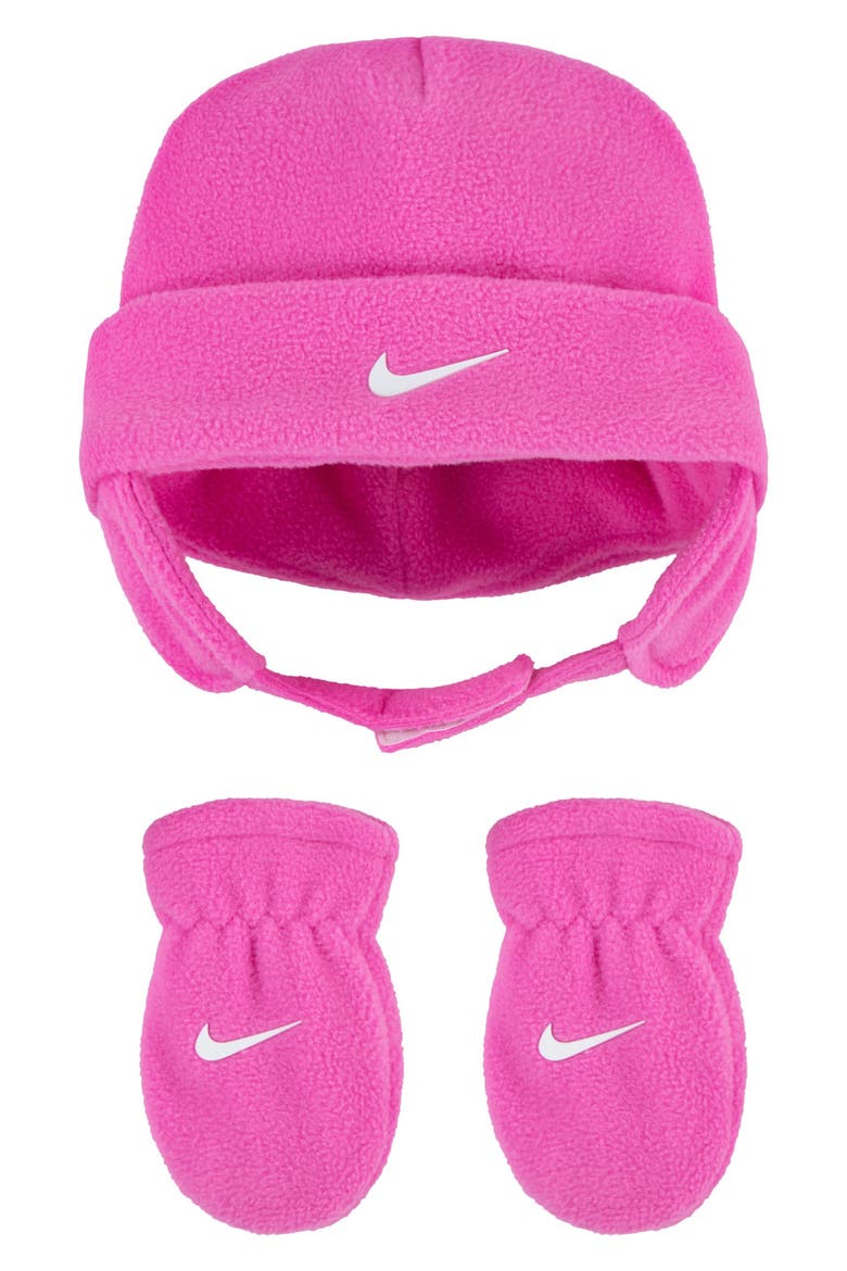 Swoosh Fleece Cap & Mittens, Main, color, PLAYFUL PINK