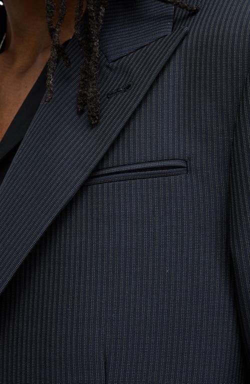 Allsaints Howling Pinstripe Relaxed Fit Blazer In Ink Blue