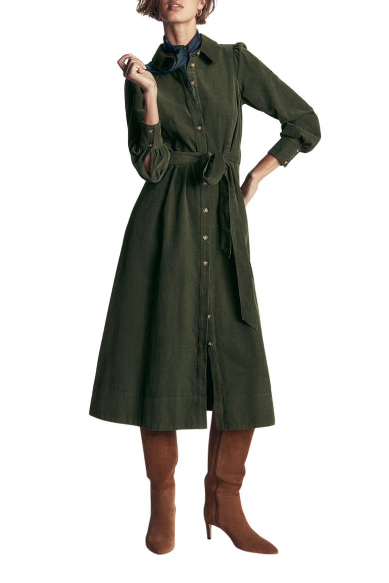 Maeve Corduroy Midi Shirtdress, Main, color, FOREST GLADE