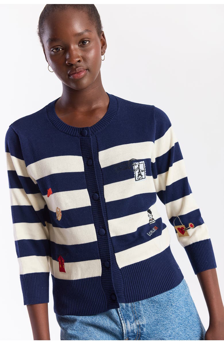 WISPR Embroidery Stripe Cardigan, Main, color, Navy/Cream