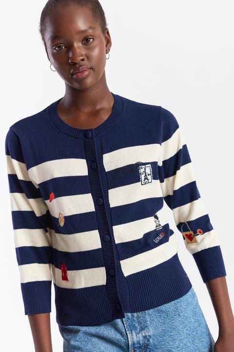 Embroidery Stripe Cardigan