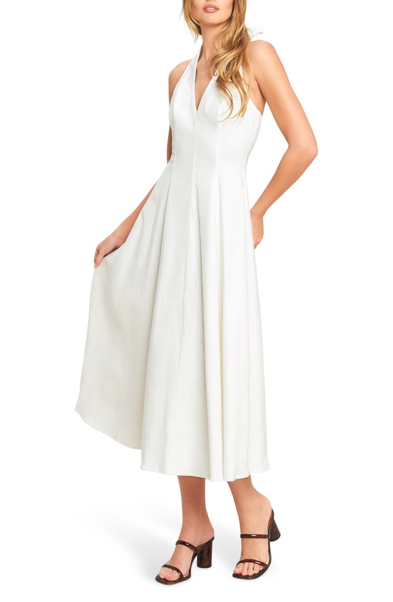 FLYING TOMATO Halter Neck Denim Midi Dress, Alternate, color, White Denim