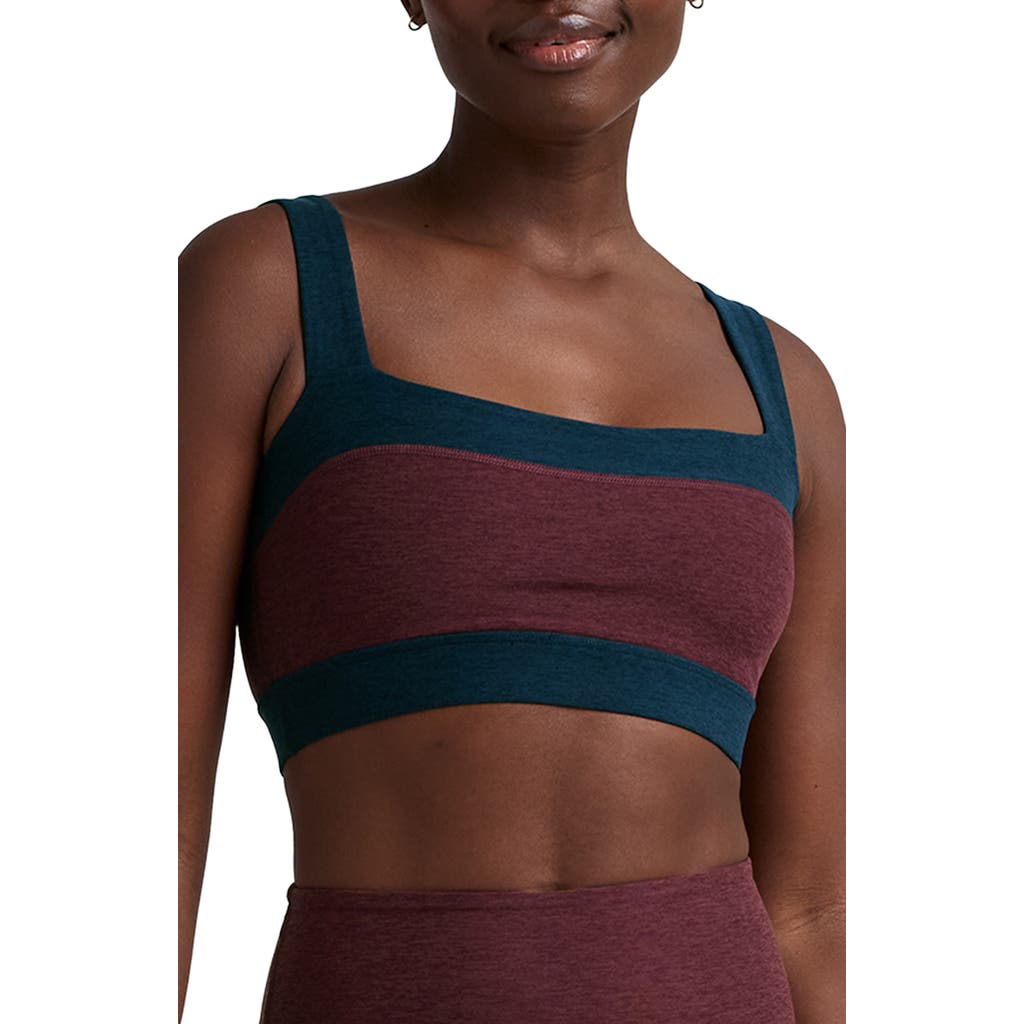 Beyond Yoga Spacedye Horizon Colorblocked Sports Bra In Burgundy