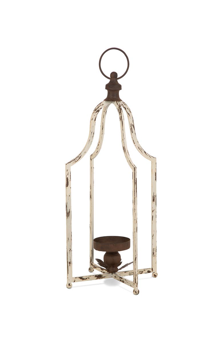 Glitzhome Modern Farmhouse Metal Decorative Lantern Candle Holder, Alternate, color, White