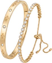 ARGENTO VIVO Tennis Cross & Coin Pendant Bracelet Set