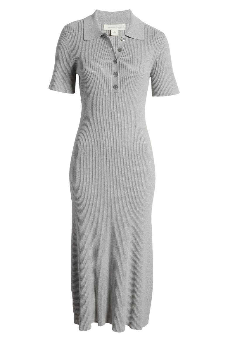 Polo Rib Cotton Blend Sweater Dress, Alternate, color, GREY HEATHER