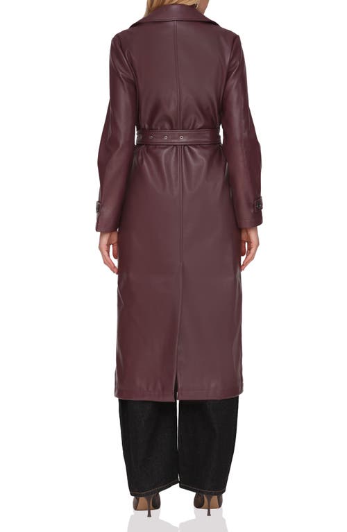 Avec Les Filles Double Breasted Faux Leather Trench Coat In Burgundy