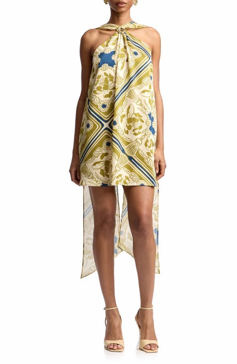 Scarf Drape Halter Minidress