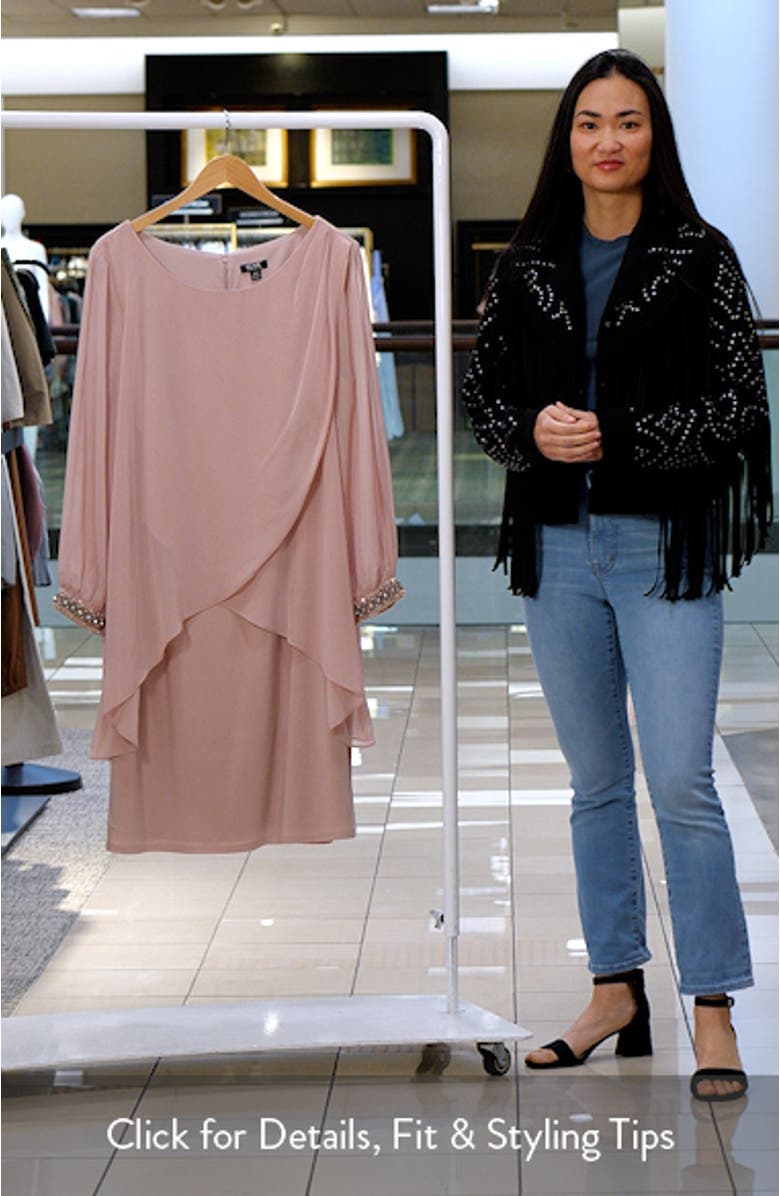 Beaded Overlay Long Sleeve Chiffon Cocktail Dress, sales video thumbnail