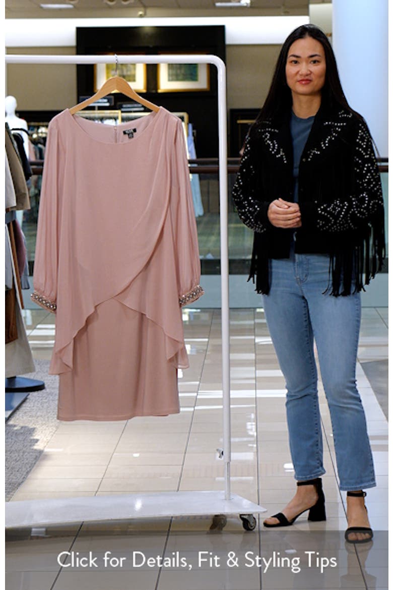 Beaded Overlay Long Sleeve Chiffon Cocktail Dress video
