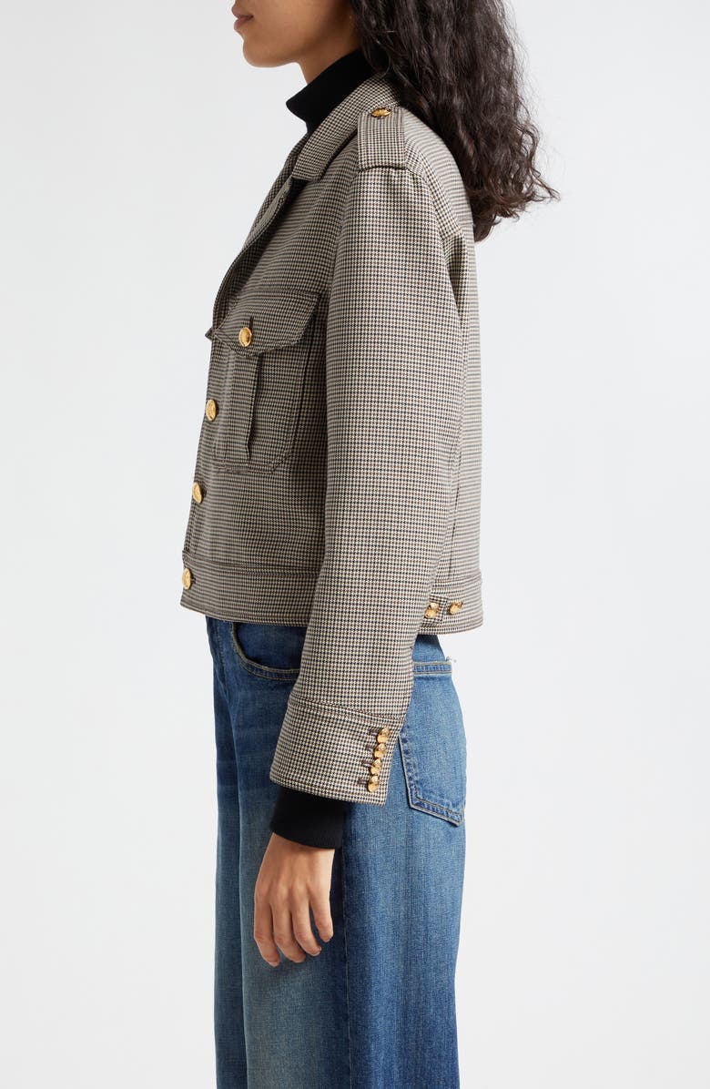Nili Lotan Lise Crop Virgin Wool Military Blazer, Alternate, color, Black/ Brown Houndstooth