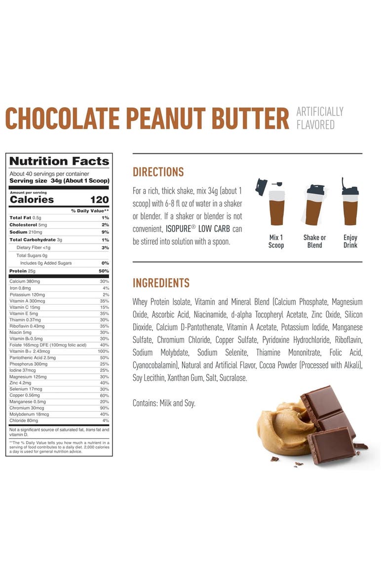 Low Carb Pure Whey Isolate Protein Powder Chocolate Peanut Butter, Alternate, color, None