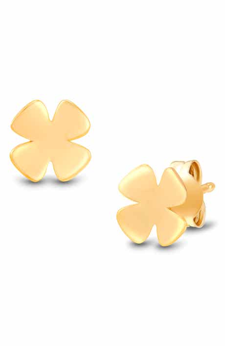 Frankie & Zoe 14K Yellow Gold Four Leaf Clover Stud Earrings