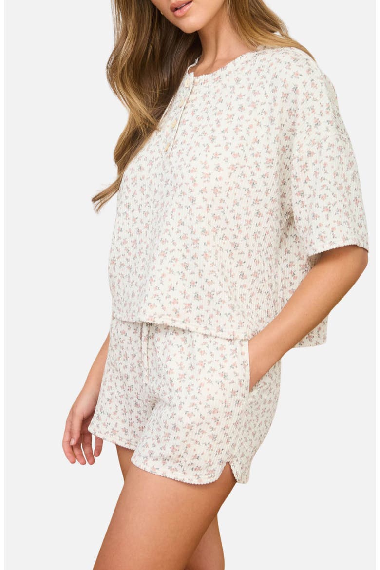 Ditsy Floral Henley Top & Shorts Set, Alternate, color, MOCHA MULTI