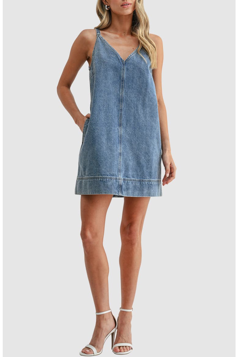 Sleeveless Denim Minidress, Main, color, DENIM