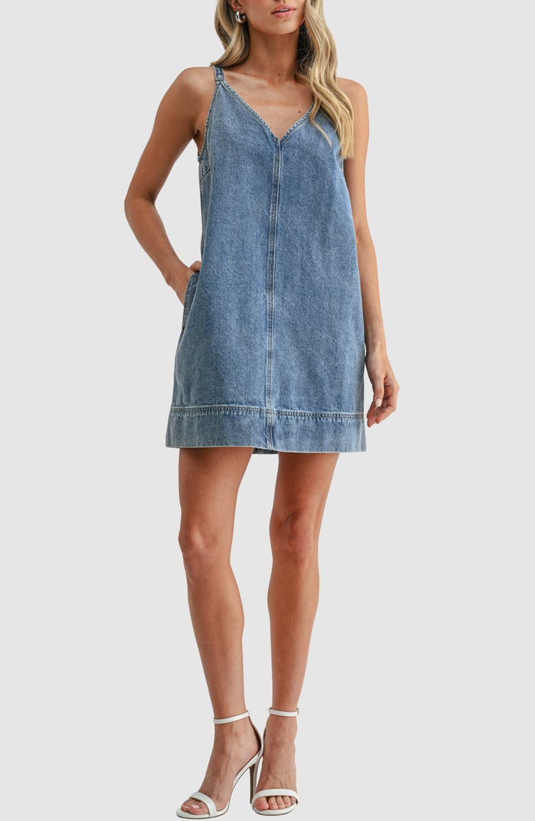 Lush Sleeveless Denim Minidress, Main, color, Denim
