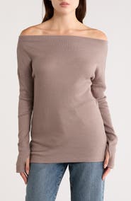 Renee C Off the Shoulder Long Sleeve Rib Knit Top