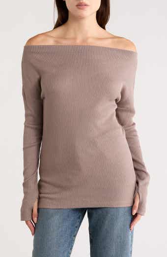 Renee C Off the Shoulder Long Sleeve Rib Knit Top